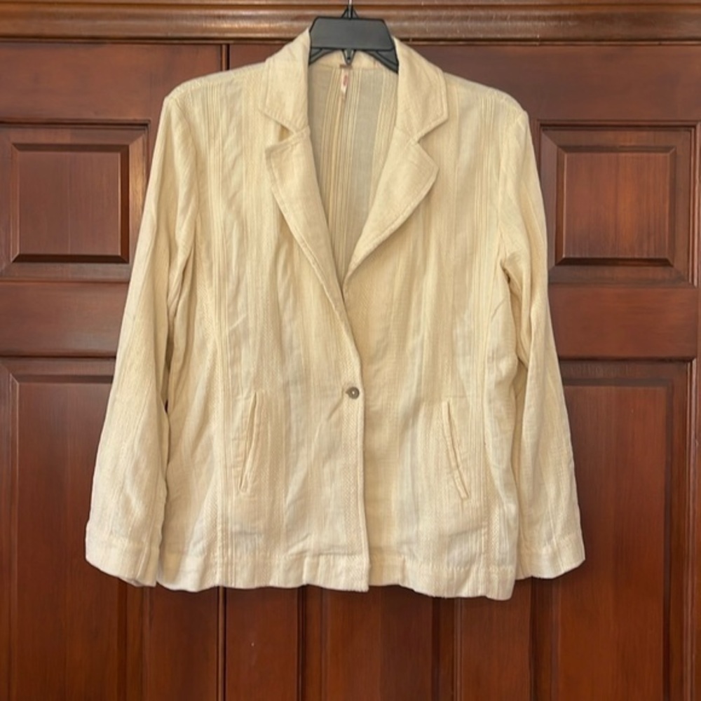Free People minimalist cotton Linen woven pattern blazer small